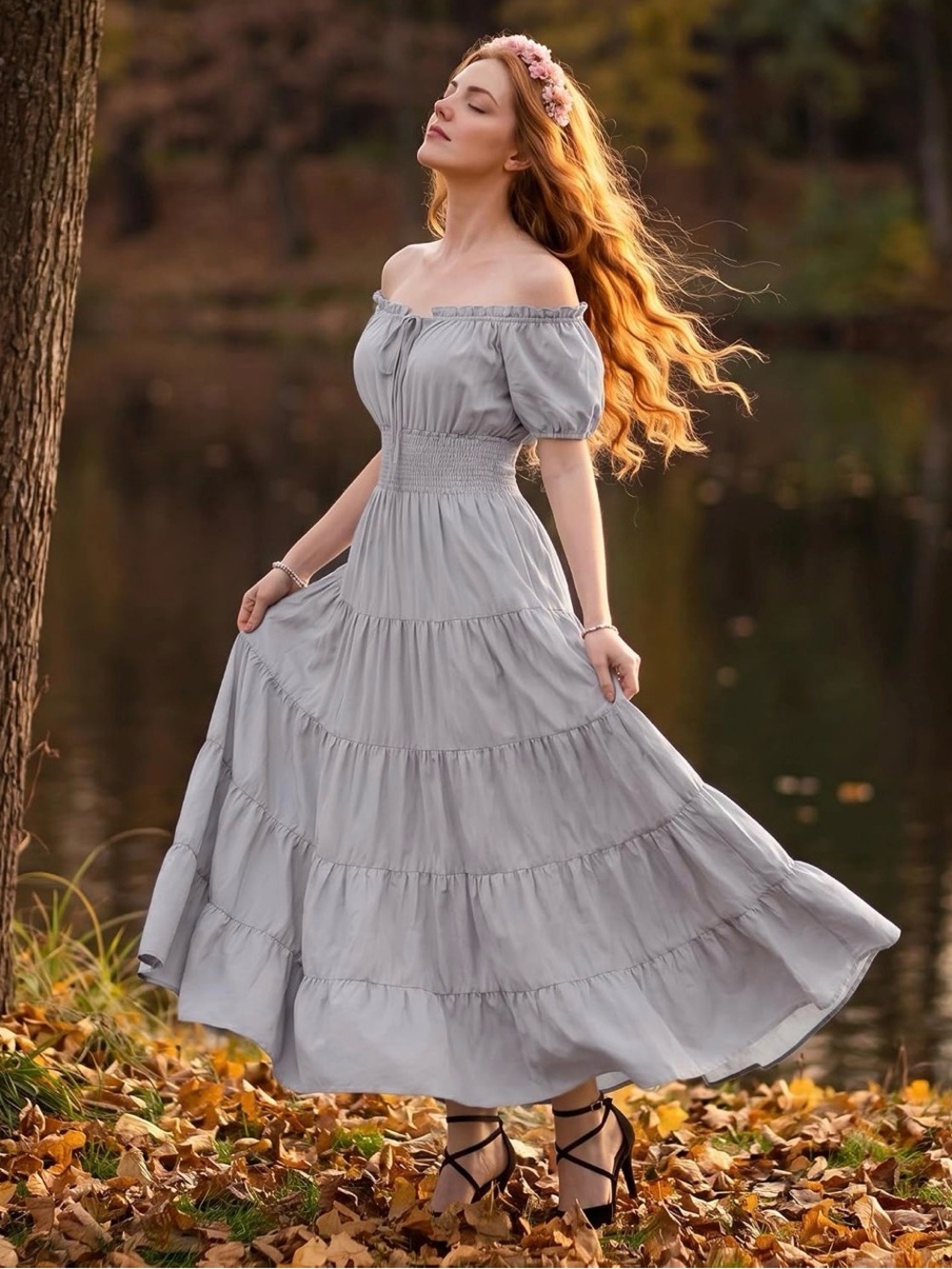 Lavender Tiered Maxi Dress Off-Shoulder